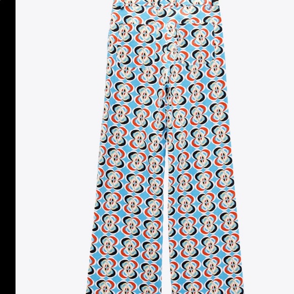 BRAND NEW ZARA LINEN BLEND GEOMETRIC PRINT PANTS - Picture 2 of 16